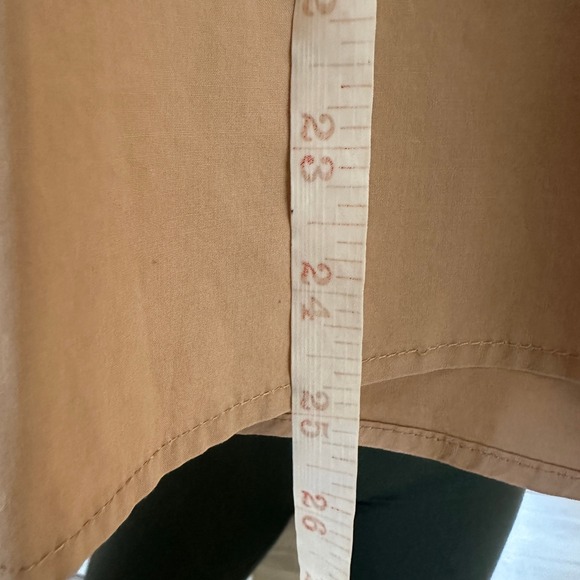 SECULAR Oversized Cotton Tan V Neck Short Sleeve Button Down Shirt Minimalist M - Picture 7 of 7